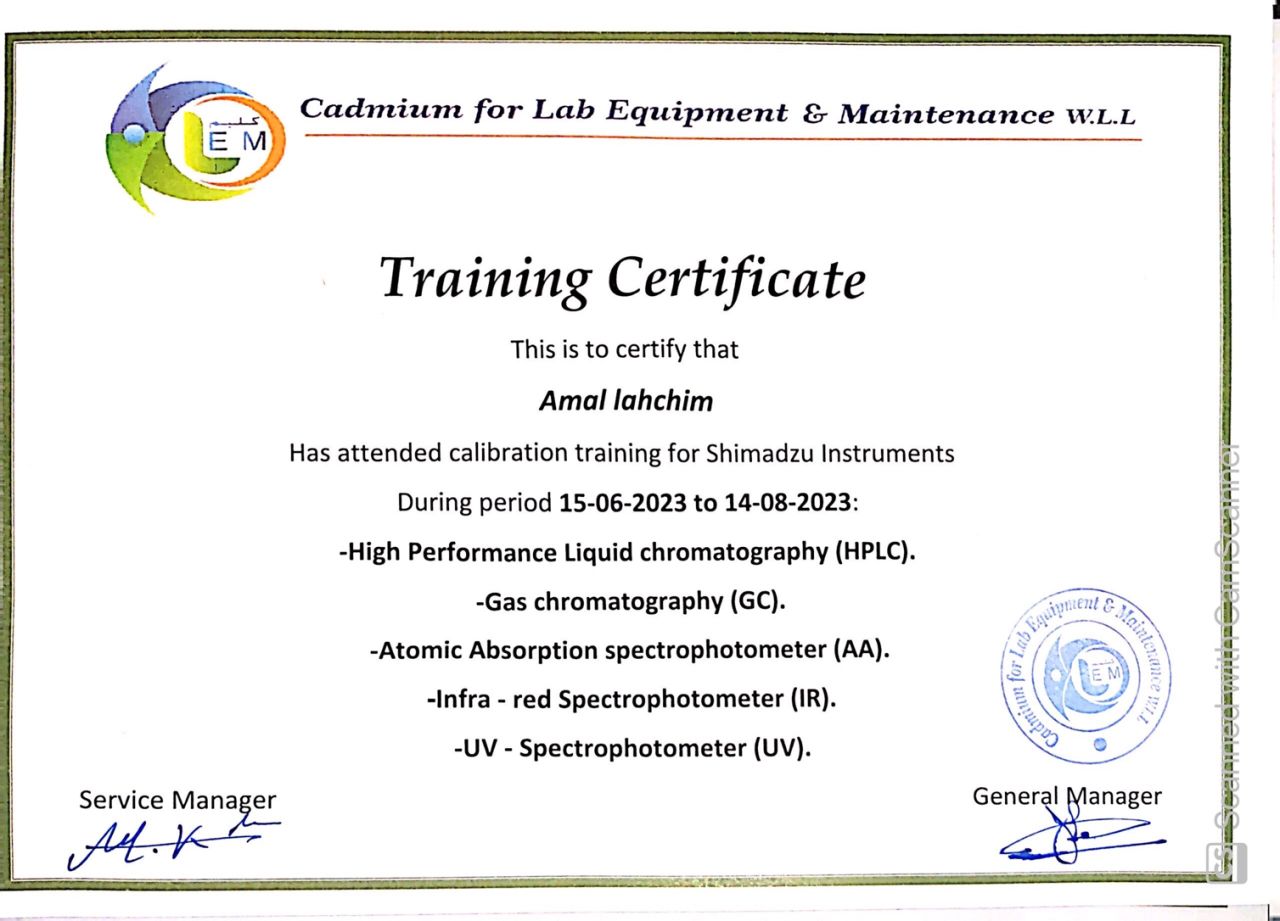 Training certificate from Cadmium for Lab Equipment & Maintenance, June to August 2023