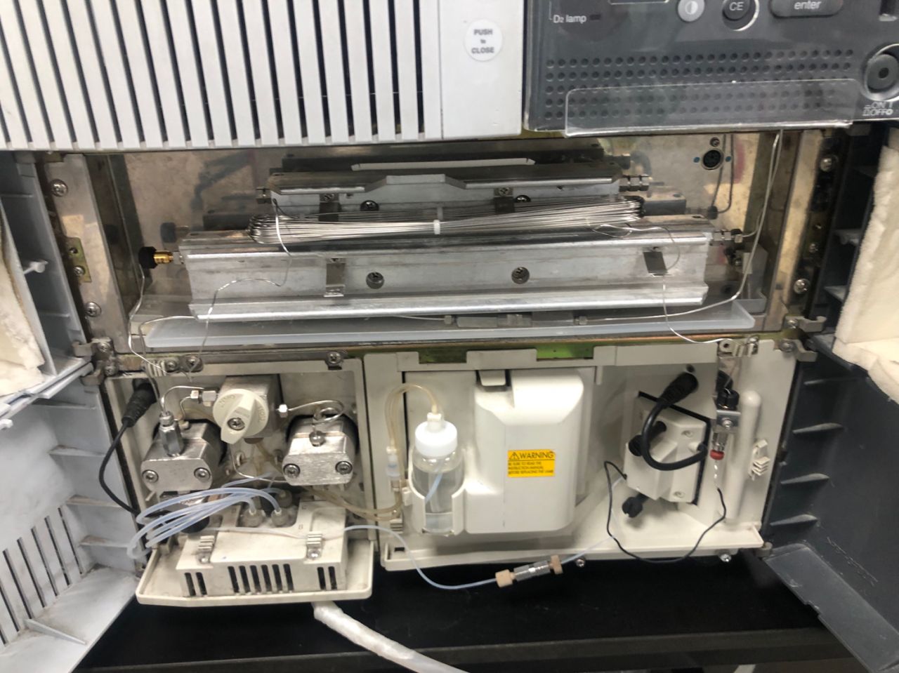 Inside a Shimadzu instrument during maintenance