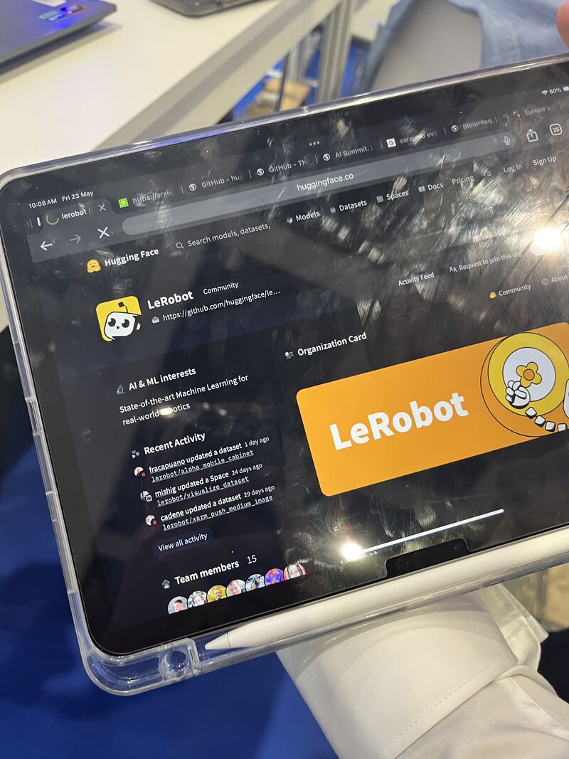 LeRobot, the open-source robotics community, on a tablet